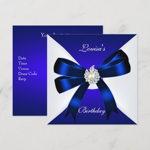 Elegant Birthday Invite Royal Blue Pearl White