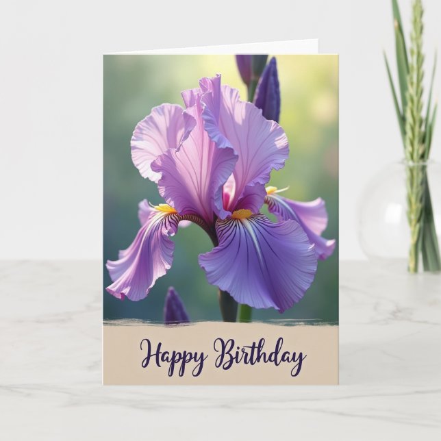 Elegant Birthday Iris Bloom Card (Front)