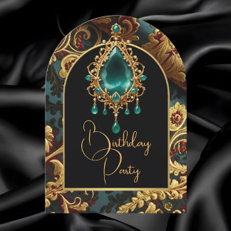 Elegant Birthday Jade Red Gold Jewel Party Invitation