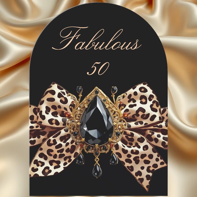 Elegant Birthday Leopard Bow Caramel Gold Jewel Invitation (Creator Uploaded)