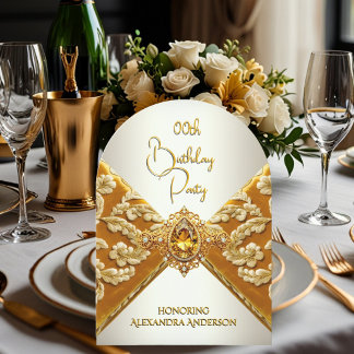 Elegant Birthday mustard Gold Jewel Fabric Invitation