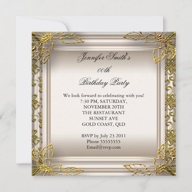 Elegant Birthday Party Beige Cream Damask Invitation (Front)
