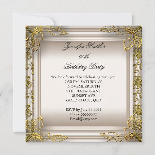 Elegant Birthday Party Beige Cream Damask Invites