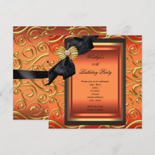 Elegant Birthday Party Black Damask Orange Gold Invitation