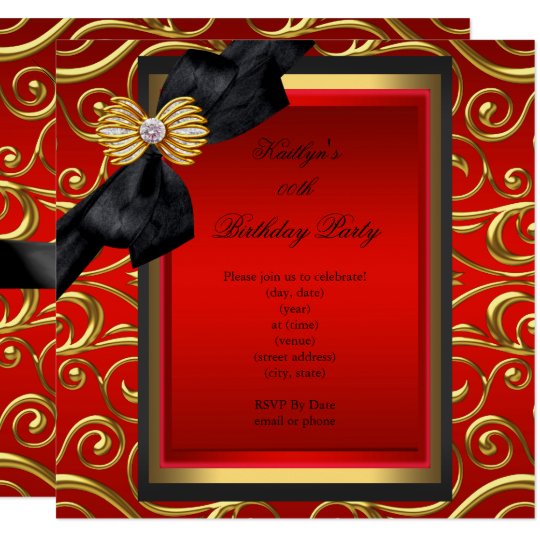 Elegant Birthday Party Black Damask Red Gold Invitation | Zazzle.com