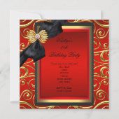 Elegant Birthday Party Black Damask Red Gold Invitation (Front)