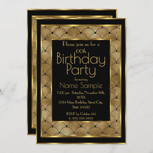 Elegant Birthday Party Black Gold Art Deco 1930s Invitation