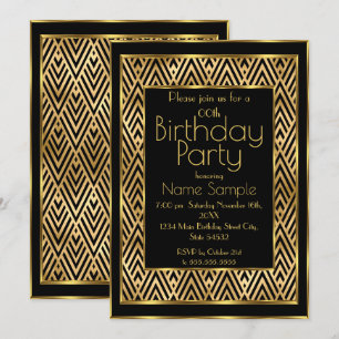 Elegant Birthday Party Black Gold Art Deco Chevron Invitation