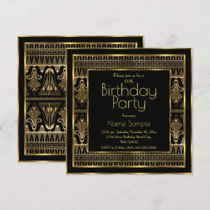 Elegant Birthday Party Black Gold Art Deco Invitation