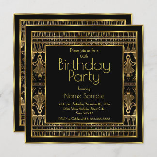 Elegant Birthday Party Black Gold Art Deco Invitation