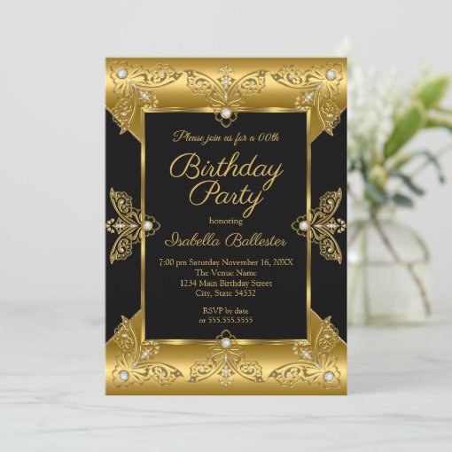 Elegant Birthday Party Black Gold Elite Diamond 2 Invitation | Zazzle