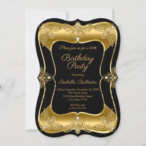 Elegant Birthday Party Black Gold Elite Diamond 3 Invitation 