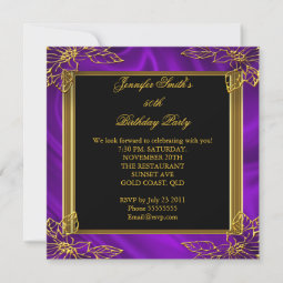 Elegant Birthday Party Black Purple Gold Invitation | Zazzle