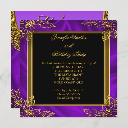 Elegant Birthday Party Black Purple Gold Invitation | Zazzle.com