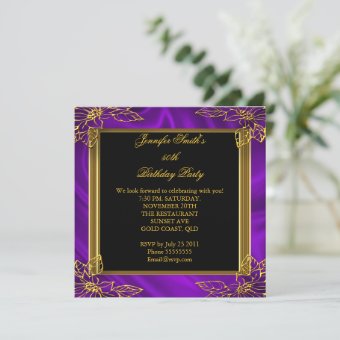 Elegant Birthday Party Black Purple Gold Invitation | Zazzle