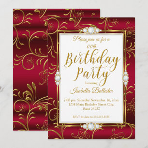 Elegant Birthday Party Burgundy Red Gold Diamond Invitation