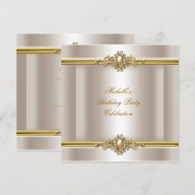 Elegant Birthday Party Cream Gold Pearl Jewel Invitation (Front/Back)
