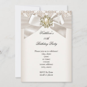 Elegant Birthday Party Damask Pearl Cream 3 Invitation