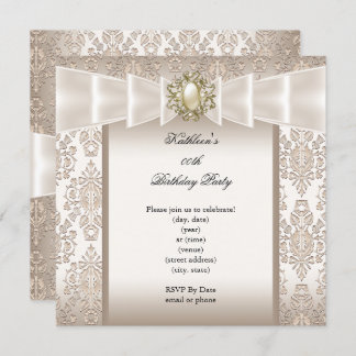 Elegant Birthday Party Damask Pearl Cream Invitation