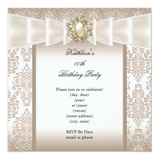 Elegant Birthday Party Damask Pearl Cream Invitation | Zazzle