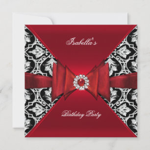 Elegant Birthday Party Damask Red Black Diamond Invitation