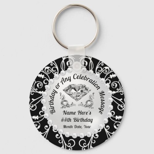 Elegant Birthday Party Favors Any YEAR COLORS Keychain