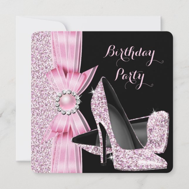 Elegant Birthday Party Glitter Pink High Heels Invitation (Front)