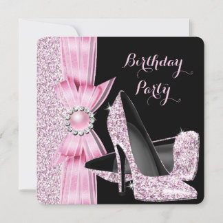 Elegant Birthday Party Glitter Pink High Heels Invitation