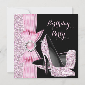 Elegant Birthday Party Glitter Pink High Heels Invitation