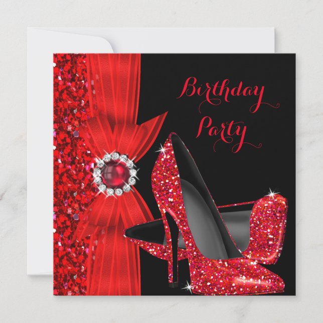 Elegant Birthday Party Glitter Red High Heels Invitation (Front)