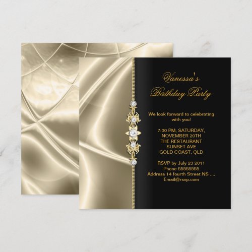 Elegant Birthday Party Gold Black Cream Personalized Invites