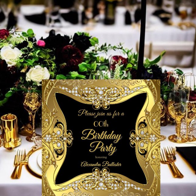 Elegant Birthday Party Gold Black Diamonds Invitation (Creator Uploaded)