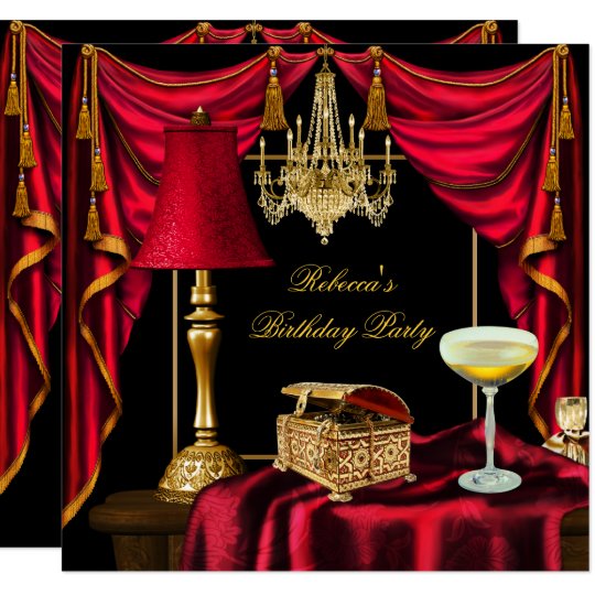 Elegant Birthday Party Gold Black Red Luxury Invitation Zazzle Com