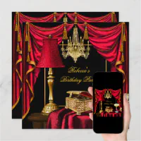 Elegant Birthday Party Gold Black Red Luxury Invitation