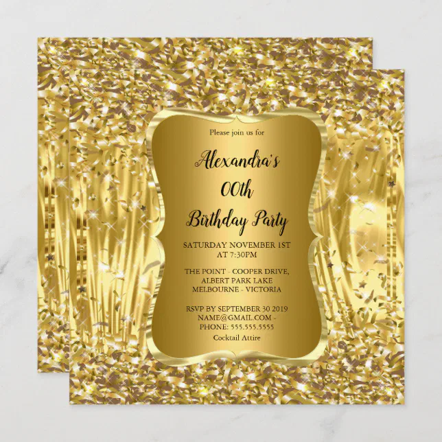 Elegant Birthday Party Gold Glitter Confetti Invitation | Zazzle