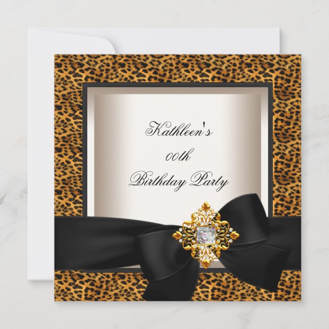 Elegant Birthday Party Gold Leopard Black Cream Invitation (Front)