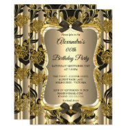 Elegant Birthday Party Gold Sepia Black Damask Invitation