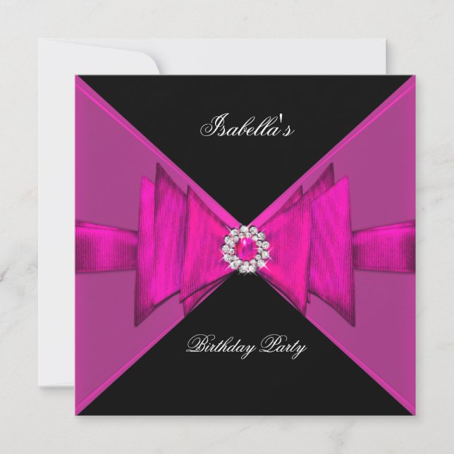 Elegant Birthday Party Hot Pink Black Diamond Invitation (Front)