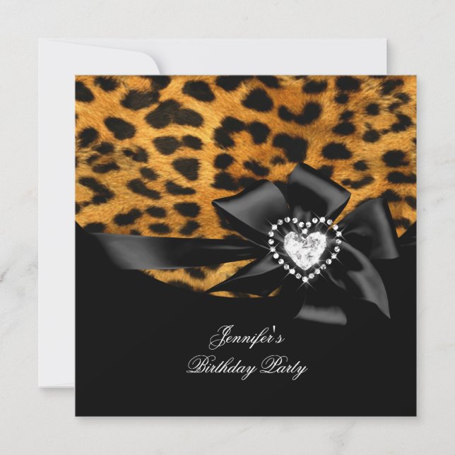 Elegant Birthday Party Leopard Black Diamond Invitation (Front)