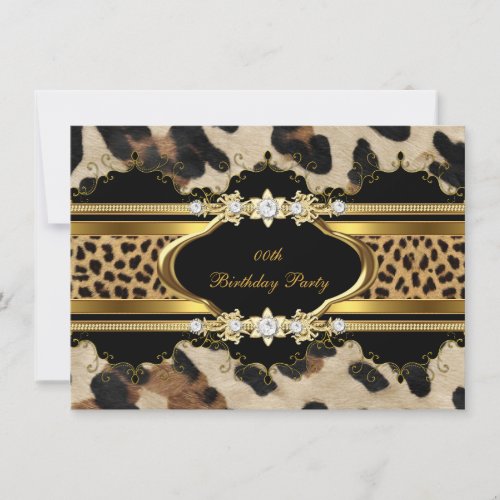 Elegant Birthday Party Leopard Gold Animal Personalized Invitation