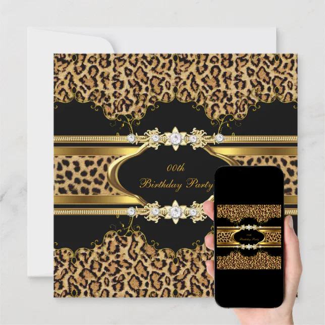 Elegant Birthday Party Leopard Gold Cheetah Invitation | Zazzle