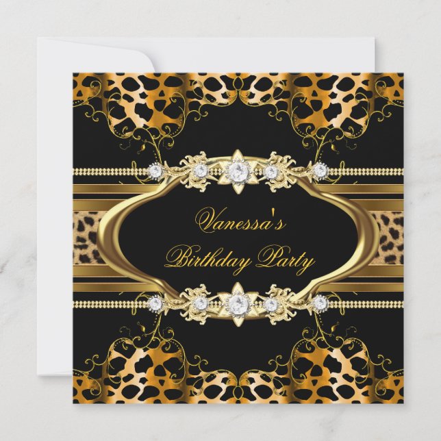 Elegant Birthday Party Leopard Gold Invitation (Front)