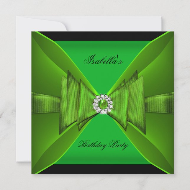Elegant Birthday Party Lime Green Black Bow Invitation (Front)