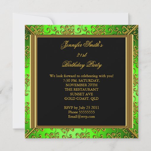 Elegant Birthday Party Lime Green Black Gold Invitation | Zazzle