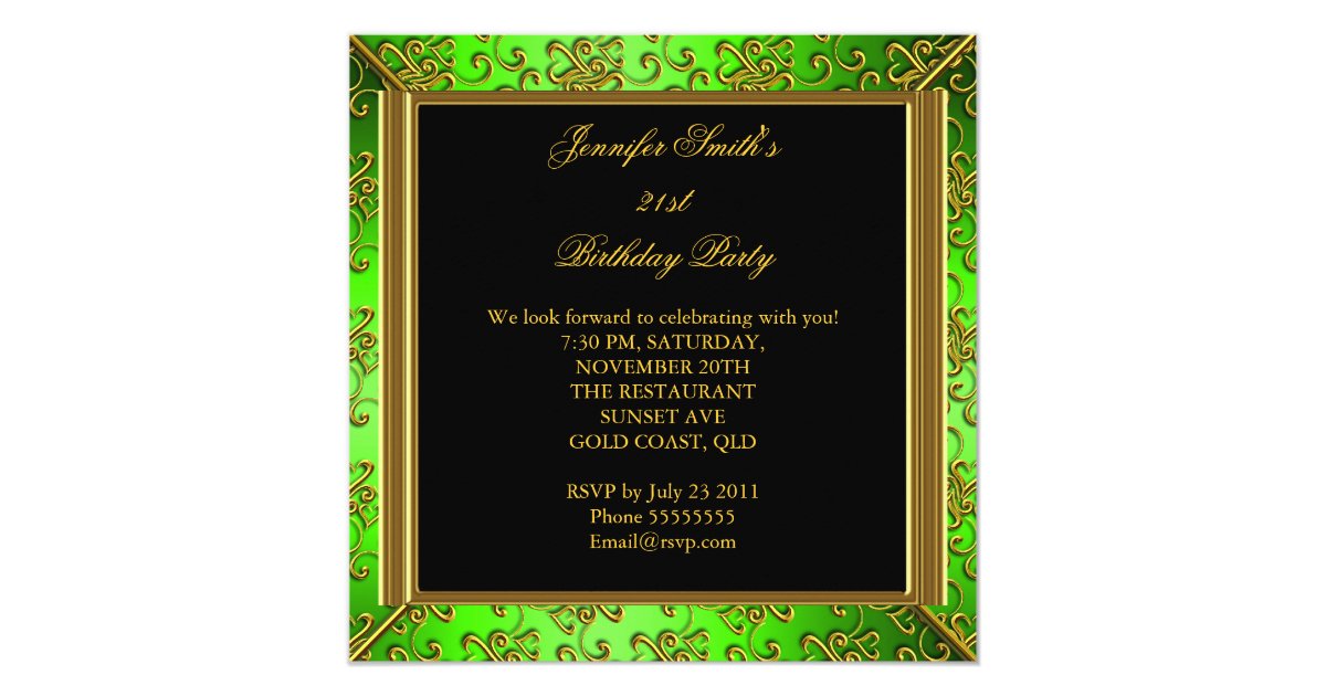 Elegant Birthday Party Lime Green Black Gold Invitation 