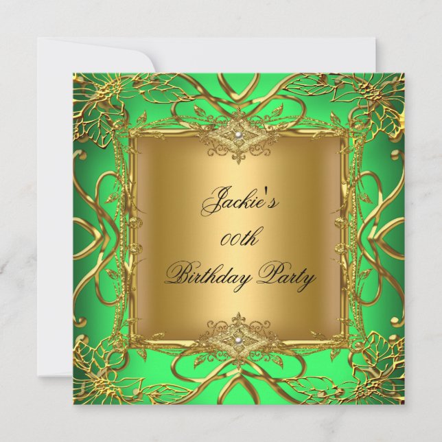 Elegant Birthday Party Lime Green Gold Invitation (Front)