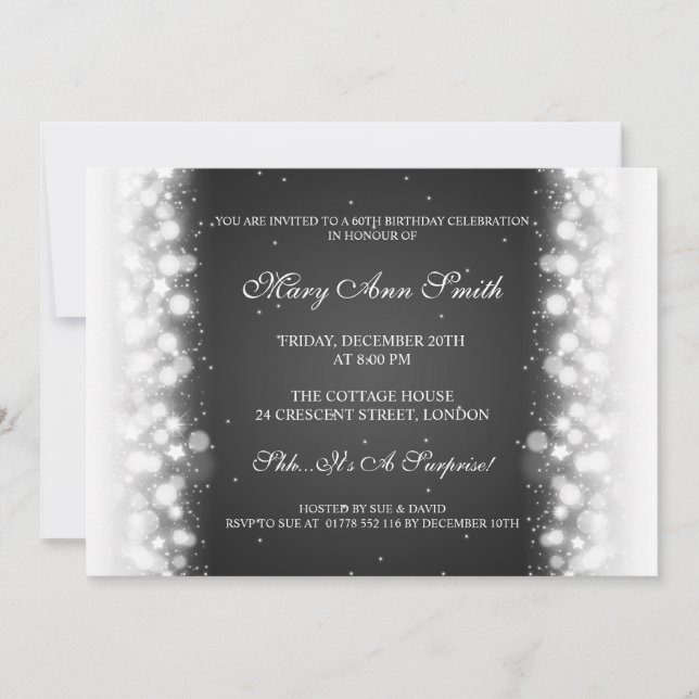 Elegant Birthday Party Magic Sparkle Black Invitation (Front)