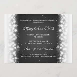 Elegant Birthday Party Magic Sparkle Black Invitation