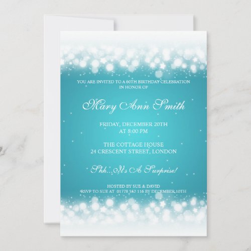 Elegant Birthday Party Magic Sparkle Turquoise Cards