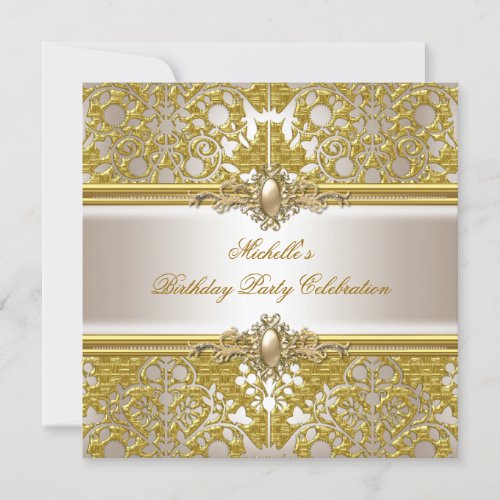 Elegant Birthday Party Metallic Gold Damask Gold Personalized Invitations